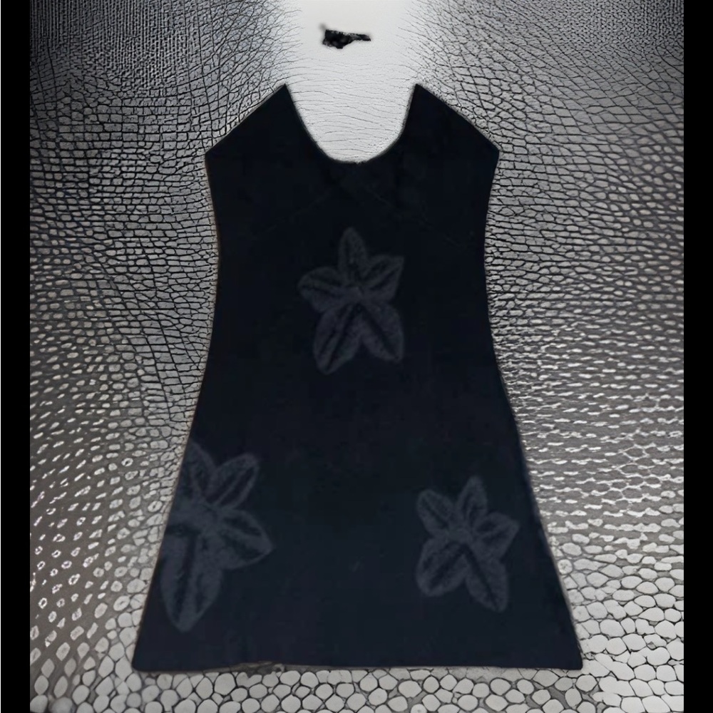 Honor The Gift Black Lotus Flowers Halter Open Back knitted Sun Dress